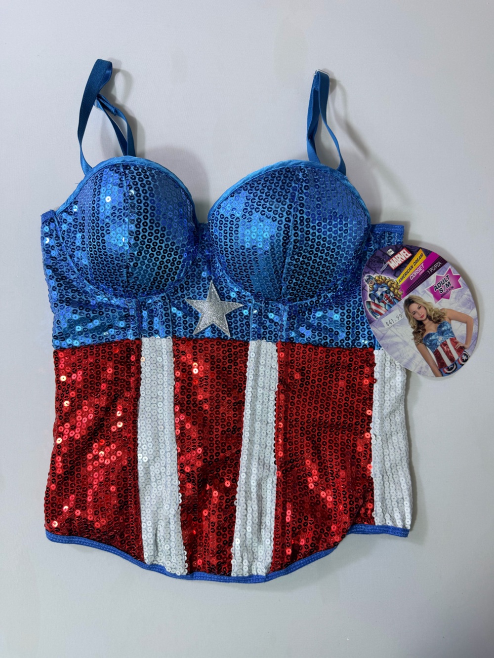 Marvel Captain America Sequin Corset Bustier Top - Blue/Red/White Women’s S/M